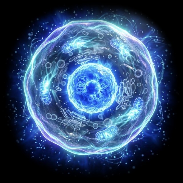 Célula luminosa — energía celular y longevidad